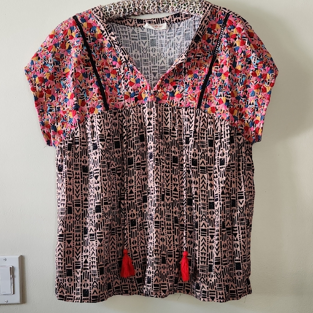 Good Juju Pink Multicolor Patterned Tunic Top